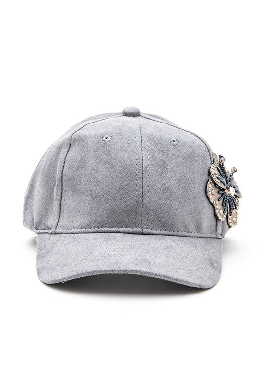 Beaded Flower Suede Fashion Cap