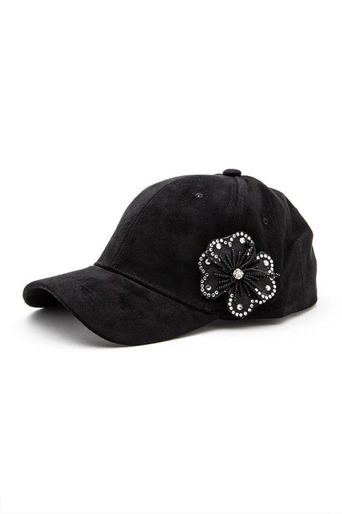 Beaded Flower Suede Fashion Cap