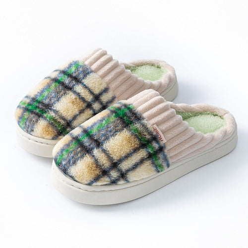 Plaid Plush Slippers Warm Soft Non-slip Bedroom Home Slipper For