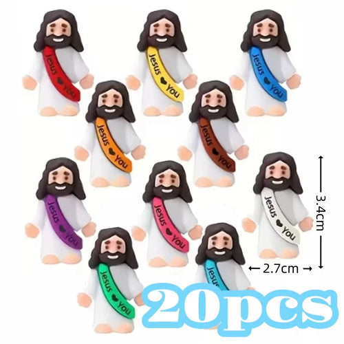10/60pcs Mini Jesus Decorations Cartoon Statue Set for Holiday Party