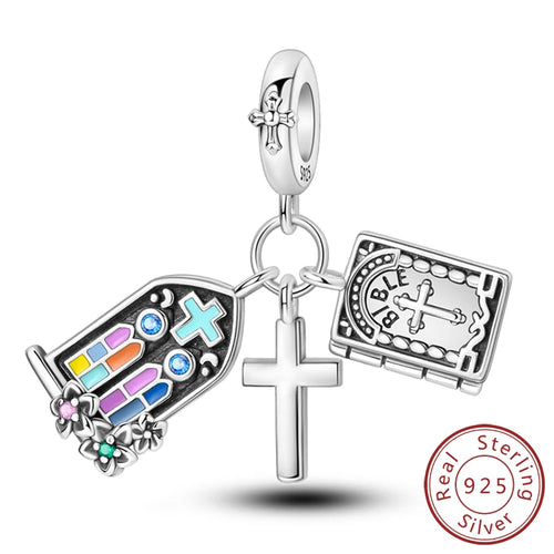 925 Silver Charms Beads Devil's Eye Cross Angel Charms Fit Original