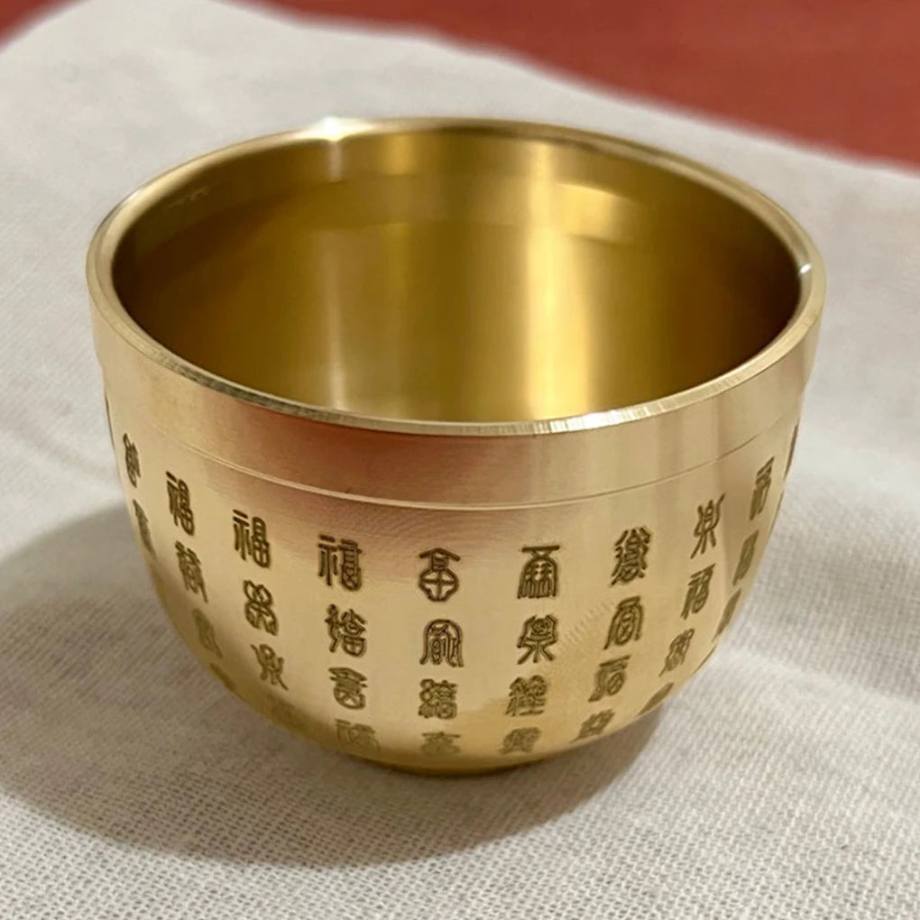 Gold Feng Shui Hundred Blessings Bowl Fine Workmanship Meaningful