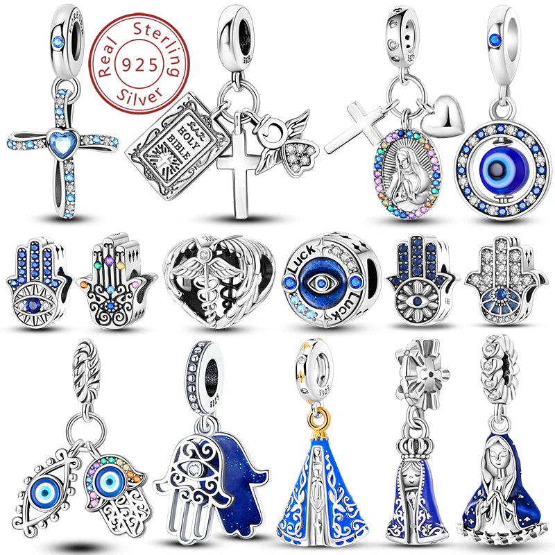 925 Silver Charms Beads Devil's Eye Cross Angel Charms Fit Original