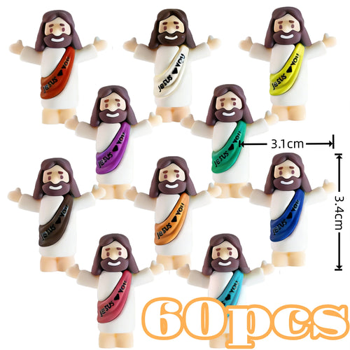 10/60pcs Mini Jesus Decorations Cartoon Statue Set for Holiday Party
