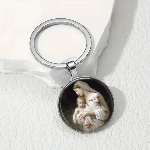 The Holy Family Glass Pendant Necklace Catholic Saint Joseph Virgin