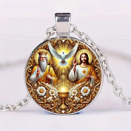 The Holy Family Glass Pendant Necklace Catholic Saint Joseph Virgin