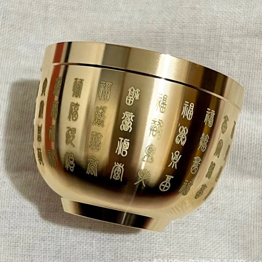 Gold Feng Shui Hundred Blessings Bowl Fine Workmanship Meaningful