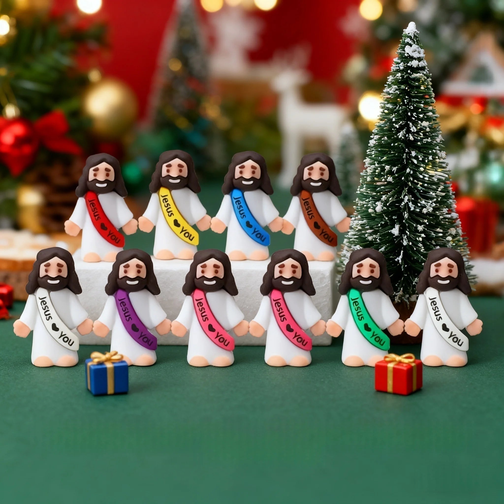 10/60pcs Mini Jesus Decorations Cartoon Statue Set for Holiday Party