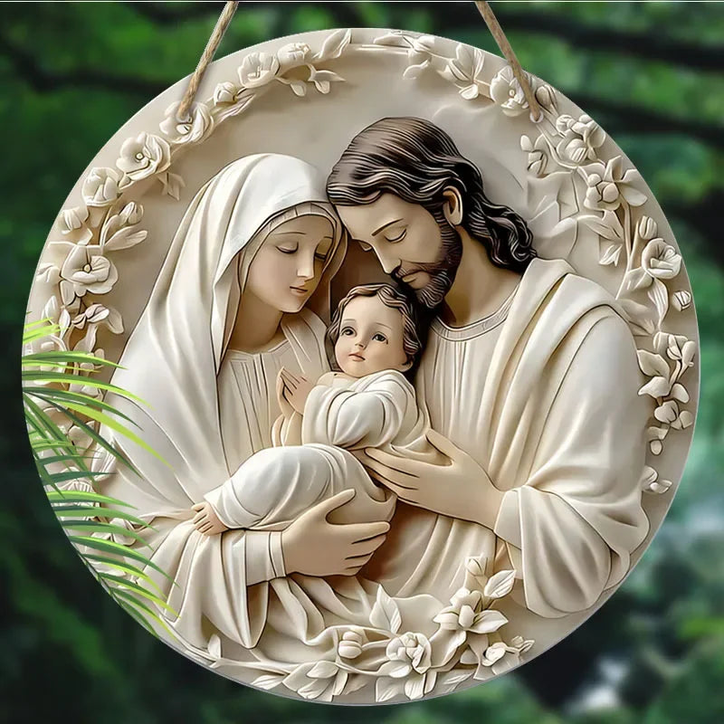1pc Classic Wooden Nativity Scene Ornament: The Holy Family of Mary,