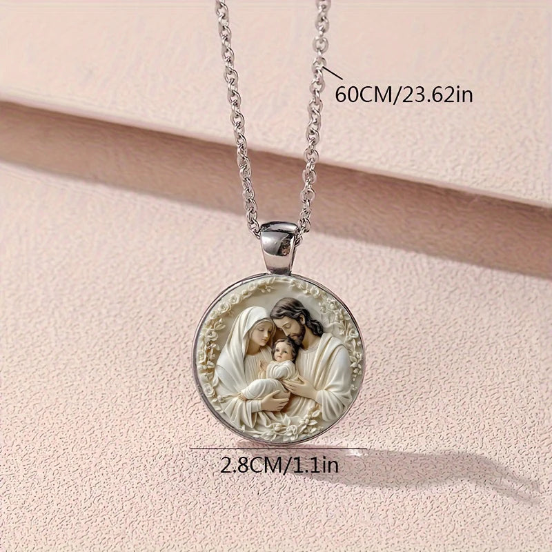 The Holy Family Glass Pendant Necklace Catholic Saint Joseph Virgin
