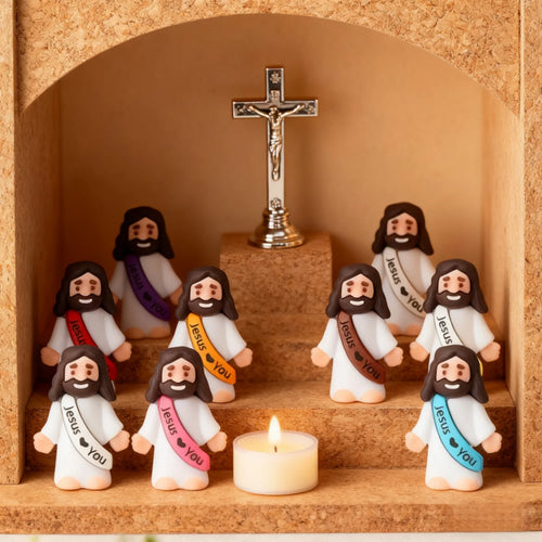 10/60pcs Mini Jesus Decorations Cartoon Statue Set for Holiday Party