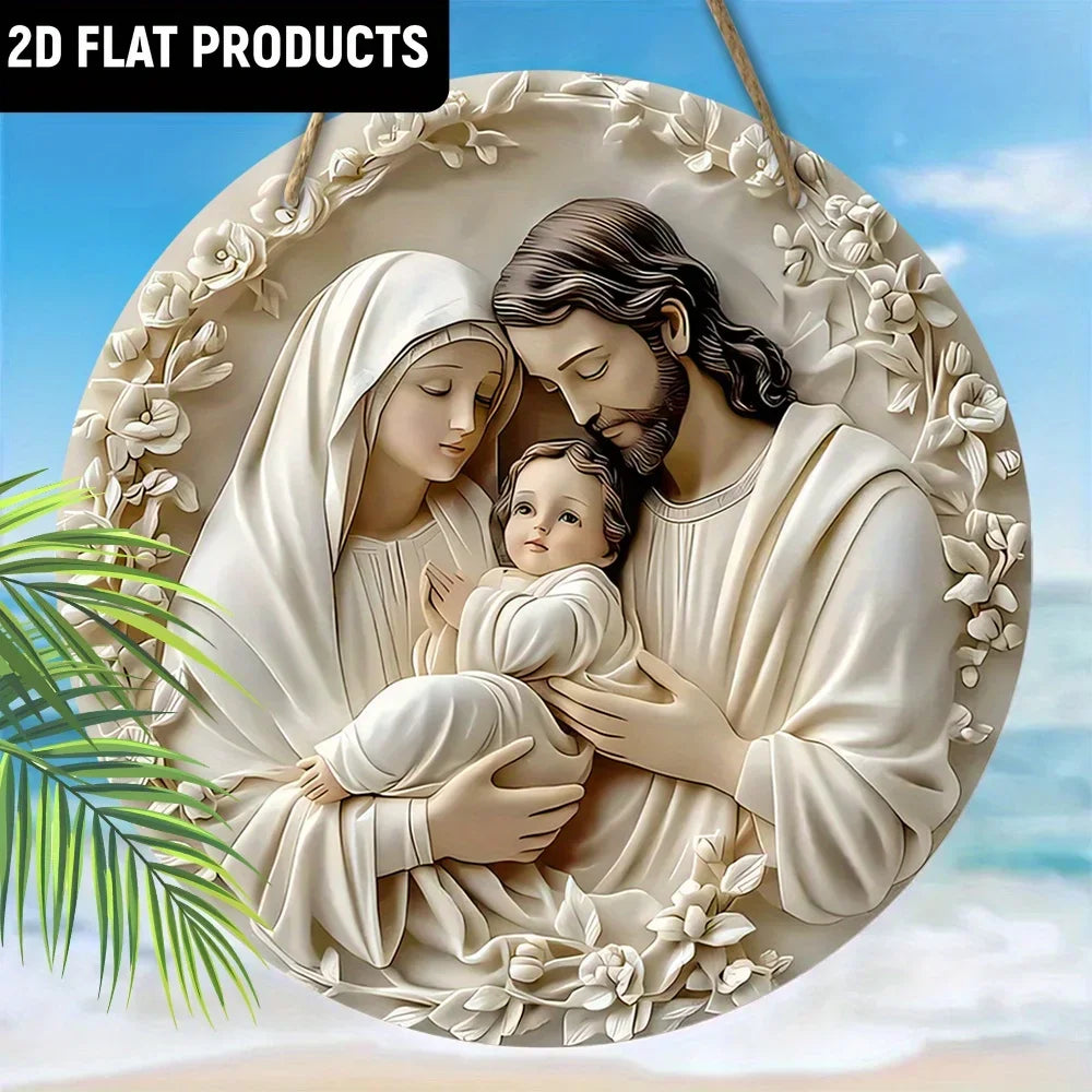 1pc Classic Wooden Nativity Scene Ornament: The Holy Family of Mary,