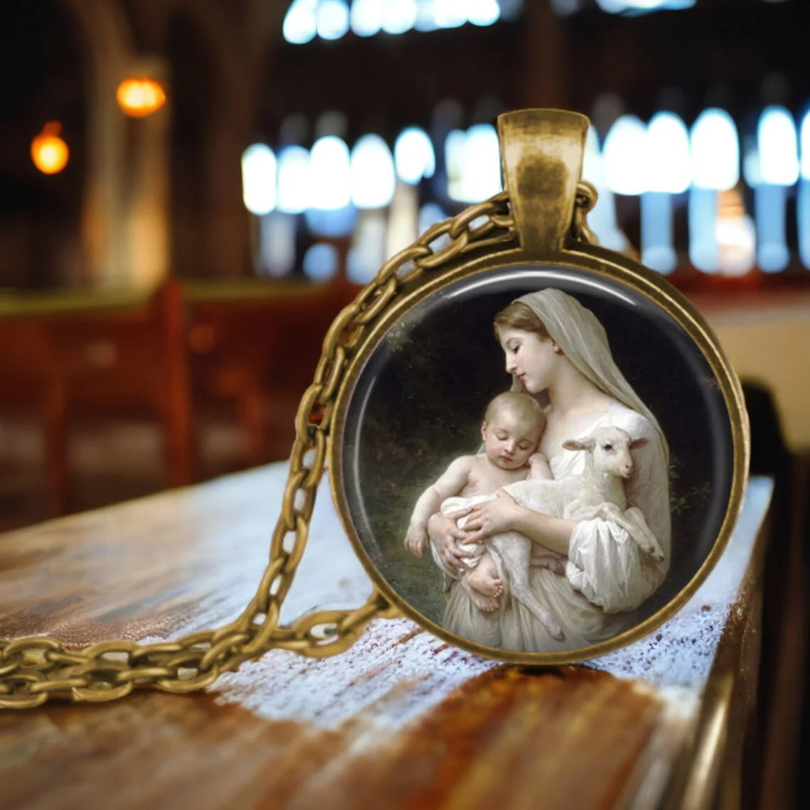 The Holy Family Glass Pendant Necklace Catholic Saint Joseph Virgin