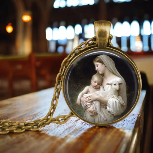 The Holy Family Glass Pendant Necklace Catholic Saint Joseph Virgin
