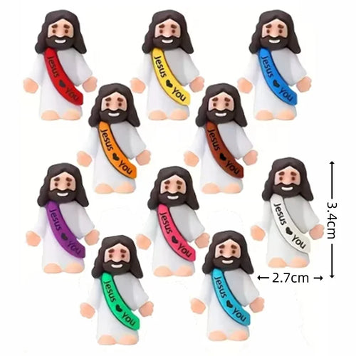 10/60pcs Mini Jesus Decorations Cartoon Statue Set for Holiday Party