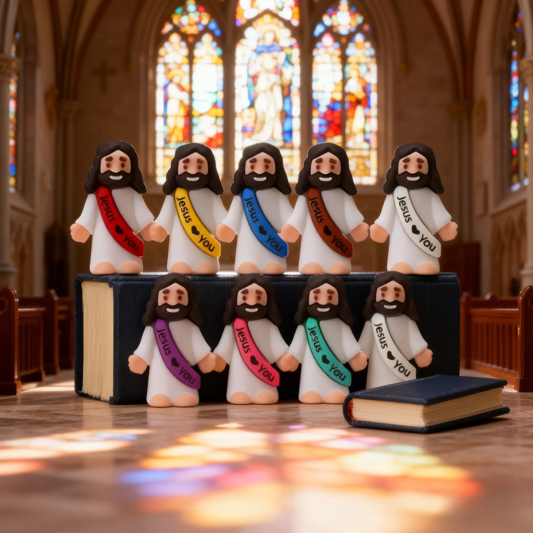 10/60pcs Mini Jesus Decorations Cartoon Statue Set for Holiday Party