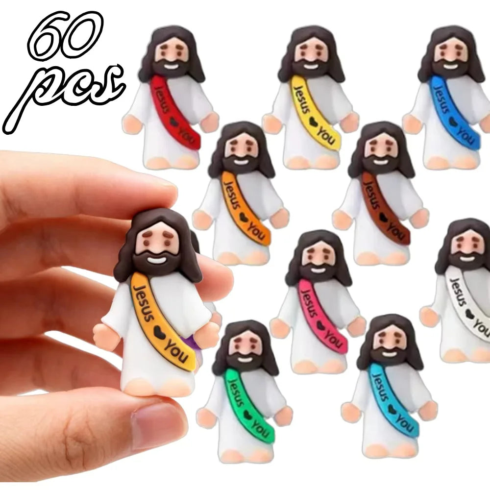 10/60pcs Mini Jesus Decorations Cartoon Statue Set for Holiday Party
