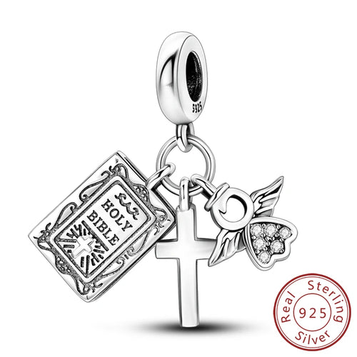 925 Silver Charms Beads Devil's Eye Cross Angel Charms Fit Original