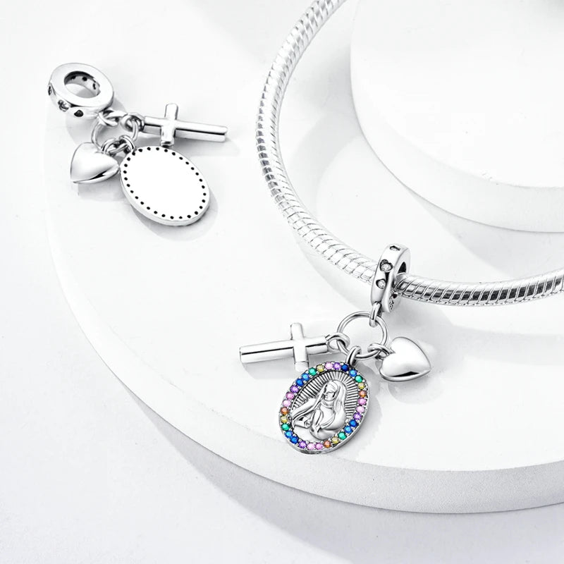 925 Silver Charms Beads Devil's Eye Cross Angel Charms Fit Original