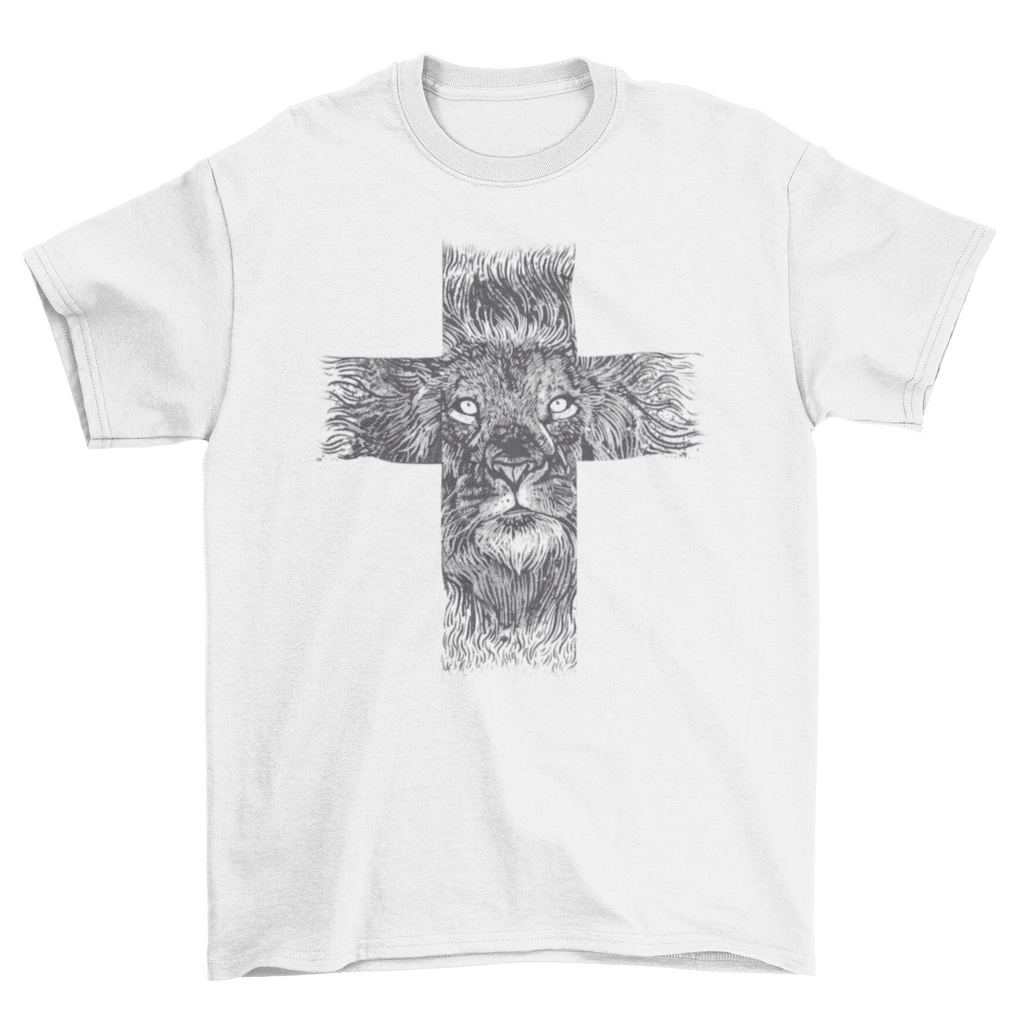 Realistic lion cross t-shirt