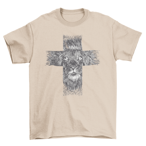 Realistic lion cross t-shirt
