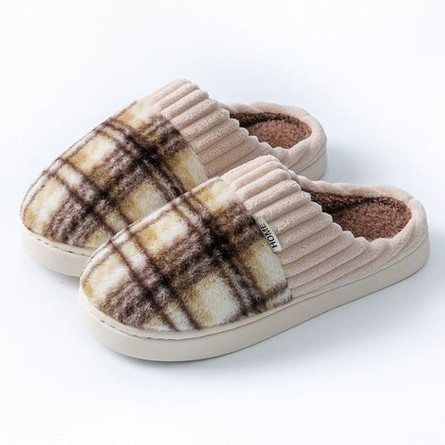 Plaid Plush Slippers Warm Soft Non-slip Bedroom Home Slipper For