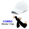 Caps & gloves combo |plain white cap|arm sleeves with cap|cotton black