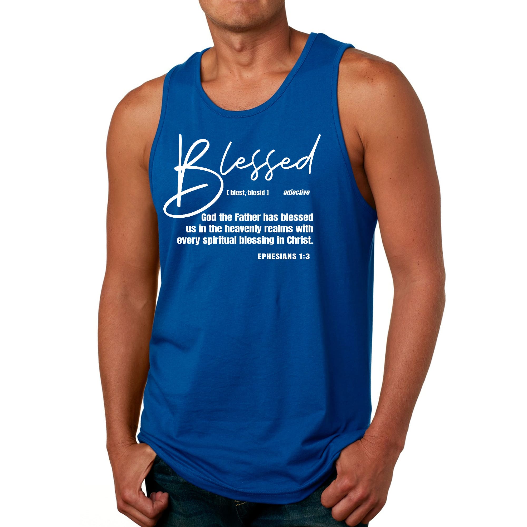 Mens Fitness Tank Top Graphic T-shirt Blessed in Christ