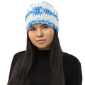 Beanie Hat - Blue and White Square Style Slouchy Beanie Men/women