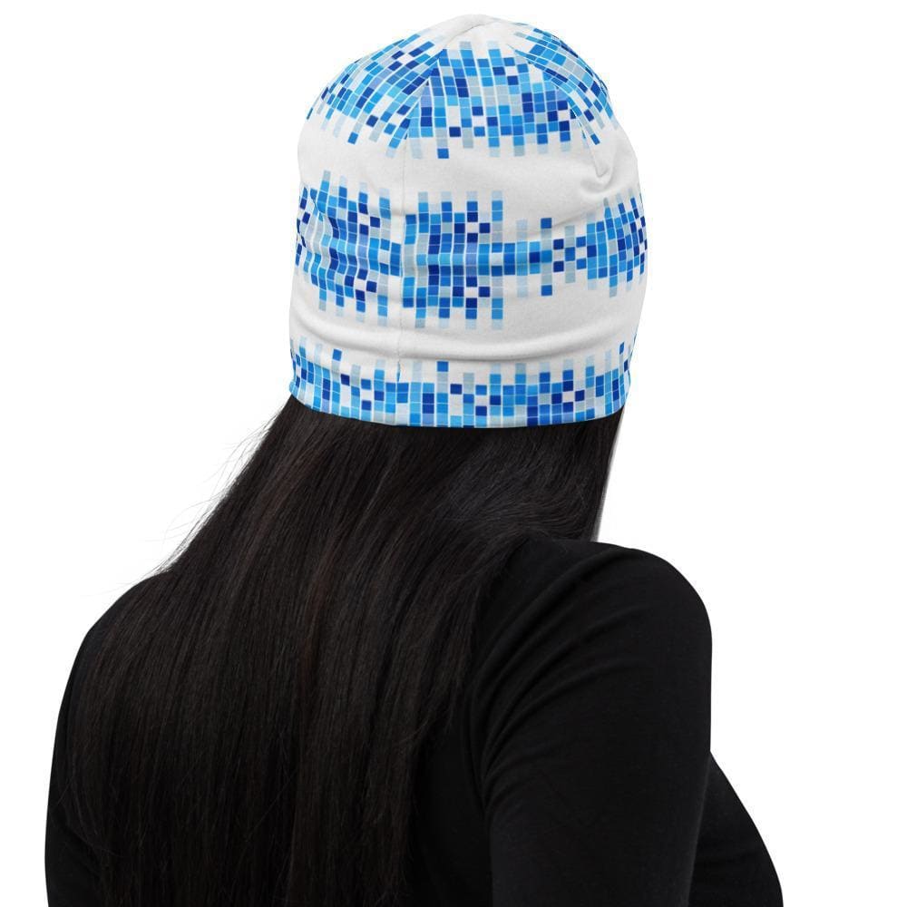 Beanie Hat - Blue and White Square Style Slouchy Beanie Men/women