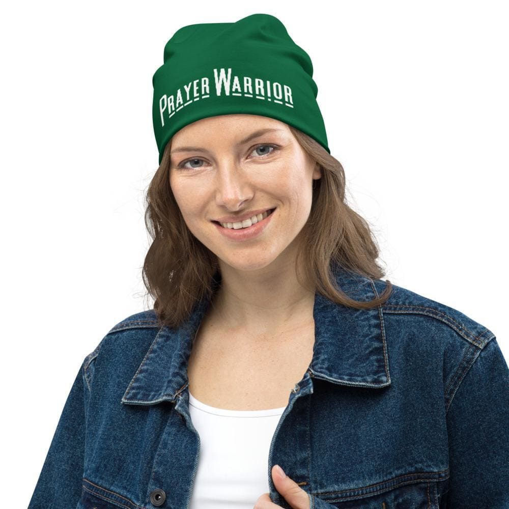 Beanie Hat - Dark Green Slouchy Beanie Prayer Warrior Print Men/women