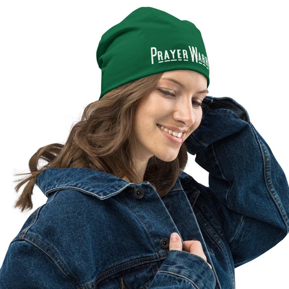 Beanie Hat - Dark Green Slouchy Beanie Prayer Warrior Print Men/women
